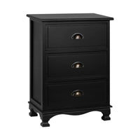 Bedside Table 3 Drawers Vintage - THYME Black