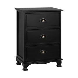 Bedside Table 3 Drawers Vintage - THYME Black Furniture Kings Warehouse 