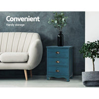 Bedside Table 3 Drawers Vintage - THYME Blue Furniture Kings Warehouse 