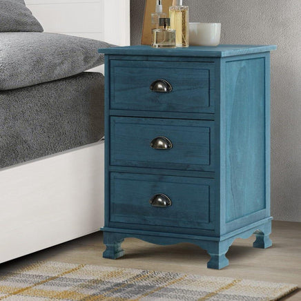 Bedside Table 3 Drawers Vintage - THYME Blue Furniture Kings Warehouse 