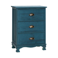 Bedside Table 3 Drawers Vintage - THYME Blue Furniture Kings Warehouse 