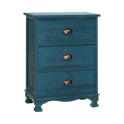 Bedside Table 3 Drawers Vintage - THYME Blue Furniture Kings Warehouse 