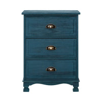 Bedside Table 3 Drawers Vintage - THYME Blue Furniture Kings Warehouse 