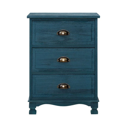 Bedside Table 3 Drawers Vintage - THYME Blue Furniture Kings Warehouse 