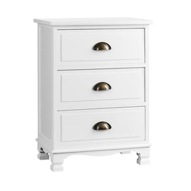 Bedside Table 3 Drawers Vintage - THYME White Furniture Kings Warehouse 