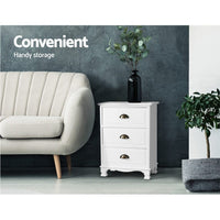 Bedside Table 3 Drawers Vintage - THYME White Furniture Kings Warehouse 
