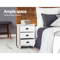 Bedside Table 3 Drawers Vintage - THYME White Furniture Kings Warehouse 