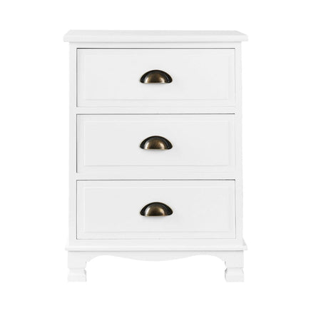Bedside Table 3 Drawers Vintage - THYME White Furniture Kings Warehouse 