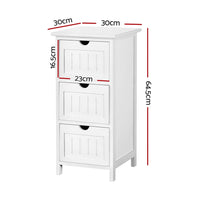 Bedside Table Bathroom Storage Cabinet 3 Drawers White Furniture Kings Warehouse 