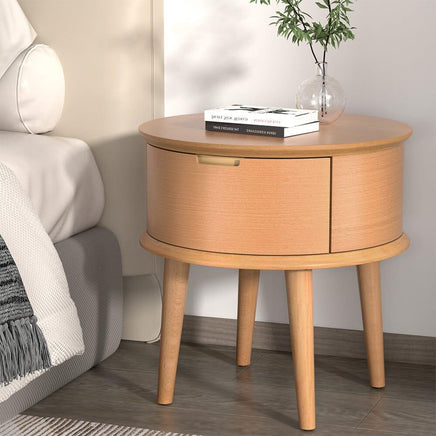Bedside Table Drawers Curved Side End Table Storage Nightstand Oak ENZO Furniture Kings Warehouse 