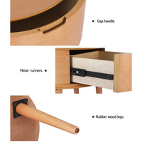 Bedside Table Drawers Curved Side End Table Storage Nightstand Oak ENZO Furniture Kings Warehouse 