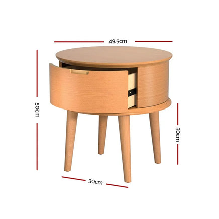 Bedside Table Drawers Curved Side End Table Storage Nightstand Oak ENZO Furniture Kings Warehouse 