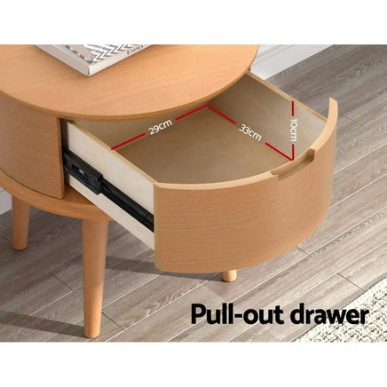 Bedside Table Drawers Curved Side End Table Storage Nightstand Oak ENZO Furniture Kings Warehouse 