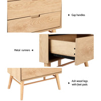 Bedside Table Drawers Side End Table Storage Cabinet Nightstand Oak GINO Furniture Kings Warehouse 