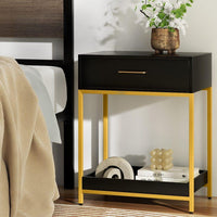 Bedside Table Drawers Side Table Shelf Storage Nightstand Black MASON Furniture Kings Warehouse 