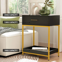 Bedside Table Drawers Side Table Shelf Storage Nightstand Black MASON Furniture Kings Warehouse 