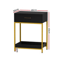 Bedside Table Drawers Side Table Shelf Storage Nightstand Black MASON Furniture Kings Warehouse 