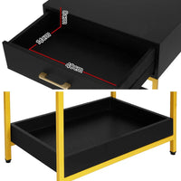 Bedside Table Drawers Side Table Shelf Storage Nightstand Black MASON Furniture Kings Warehouse 