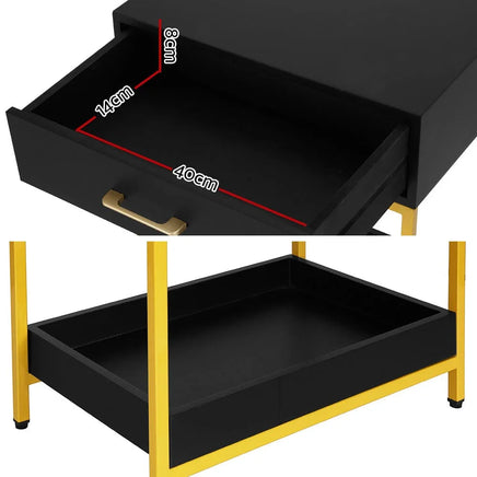 Bedside Table Drawers Side Table Shelf Storage Nightstand Black MASON Furniture Kings Warehouse 