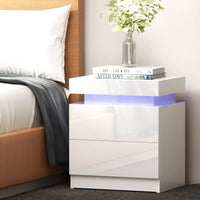 Bedside Table LED 2 Drawers Lift-up Storage - COLEY White Furniture Kings Warehouse 