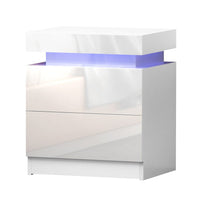 Bedside Table LED 2 Drawers Lift-up Storage - COLEY White Furniture Kings Warehouse 