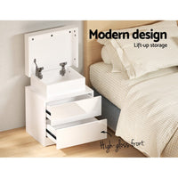 Bedside Table LED 2 Drawers Lift-up Storage - COLEY White Furniture Kings Warehouse 