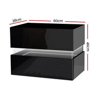 Bedside Table LED 2 Drawers - LUMI Black Furniture Kings Warehouse 