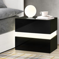 Bedside Table LED 2 Drawers - LUMI Black Furniture Kings Warehouse 