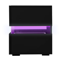 Bedside Table LED 2 Drawers - LUMI Black Furniture Kings Warehouse 