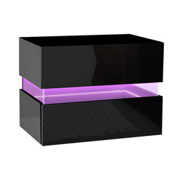 Bedside Table LED 2 Drawers - LUMI Black Furniture Kings Warehouse