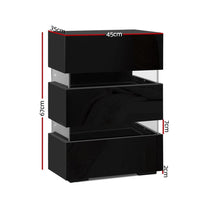 Bedside Table LED 3 Drawers - LUMI Black Furniture Kings Warehouse 