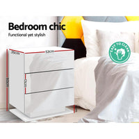 Bedside Table LED 3 Drawers - MORI White Furniture Kings Warehouse 