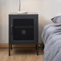 Bedside Table Mesh Door Cabinet - Black Furniture Kings Warehouse 