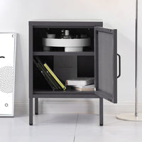 Bedside Table Mesh Door Cabinet - Black Furniture Kings Warehouse 