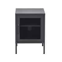 Bedside Table Mesh Door Cabinet - Black