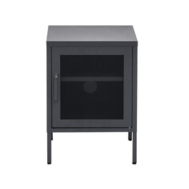 Bedside Table Mesh Door Cabinet - Black Furniture Kings Warehouse