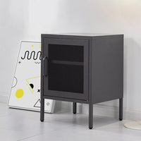 Bedside Table Mesh Door Cabinet - Black Furniture Kings Warehouse 