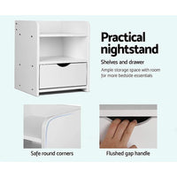 Bedside Table Side Nightstand Storage Drawer Shelf Bedroom Unit Furniture Kings Warehouse 