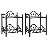 Bedside Tables 2 pcs Steel and Tempered Glass 45x30.5x60 cm Black Kings Warehouse 