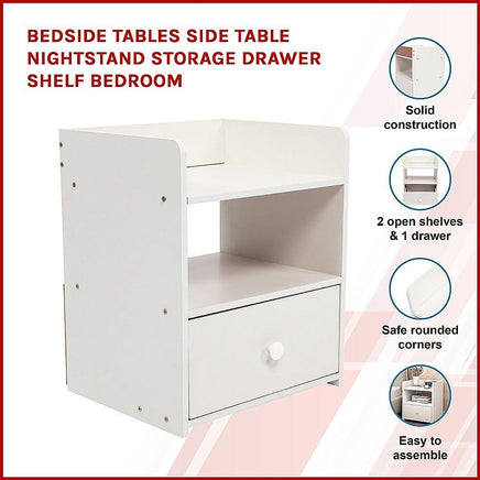 Bedside Tables Side Table Nightstand Storage Drawer Shelf Bedroom Furniture Kings Warehouse 