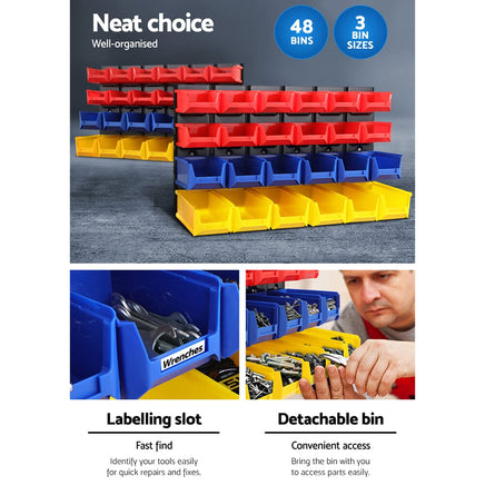 Bin Wall 48 Storage Bin Rack Wall Mounted Tools Steel Board Work Garage Summer Sale Kings Warehouse 