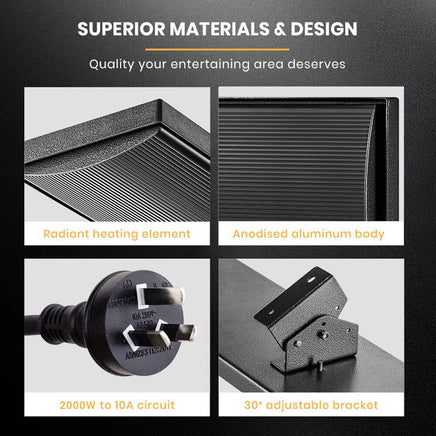 BIO 2000W Outdoor Strip Heater Electric Radiant Panel Bar Mounted Wall Ceiling Appliances Kings Warehouse 