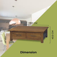 Birdsville Coffee Table 120cm 2 Drawer Solid Mt Ash Timber Wood - Brown living room Kings Warehouse 