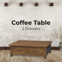 Birdsville Coffee Table 120cm 2 Drawer Solid Mt Ash Timber Wood - Brown living room Kings Warehouse 