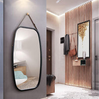 Black Bathroom Wall Mount Hanging Bamboo Frame Mirror Adjustable Strap Wall Mirror Home Decor Kings Warehouse 