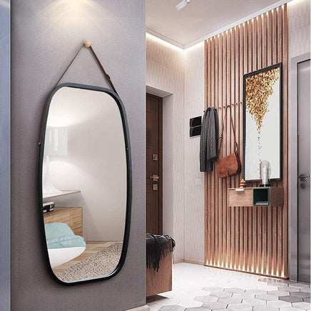 Black Bathroom Wall Mount Hanging Bamboo Frame Mirror Adjustable Strap Wall Mirror Home Decor Kings Warehouse 