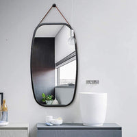 Black Bathroom Wall Mount Hanging Bamboo Frame Mirror Adjustable Strap Wall Mirror Home Decor Kings Warehouse 
