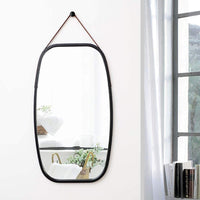 Black Bathroom Wall Mount Hanging Bamboo Frame Mirror Adjustable Strap Wall Mirror Home Decor Kings Warehouse 