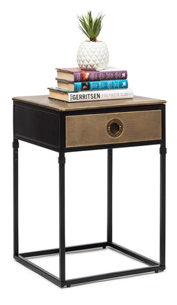 Black Bedside Table with Storage Drawer and Gold Finished Textured Top Furniture Kings Warehouse 