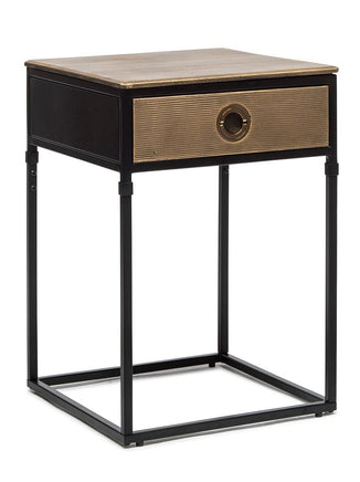 Black Bedside Table with Storage Drawer and Gold Finished Textured Top Furniture Kings Warehouse 